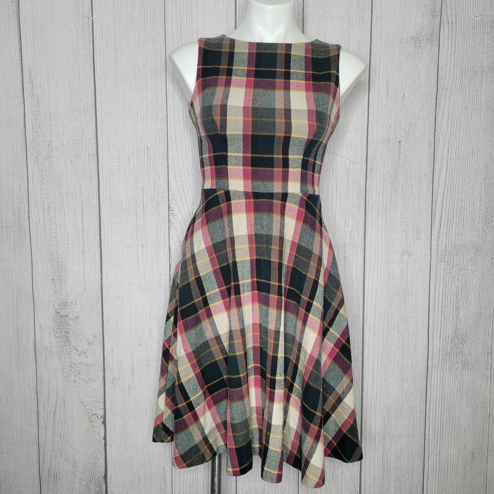 Vintage Black Red Yellow Plaid Twee Sleeveless Mini Dress Womens